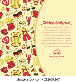 Oktoberfest celebration vector  background with attributes of festival and space for text in doodle style
