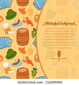 Oktoberfest celebration vector background with attributes of festival and space for text in doodle style