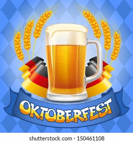 Oktoberfest celebration vector background with two beer mugs.