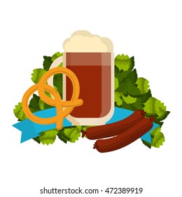 Oktoberfest celebration vector poster. Oktoberfest vector text. Beer Oktoberfest German festival keg of beer, bottle beer. Festive Oktoberfest Banners, Headers with Beer, Wurst, Flag and Pretzel.