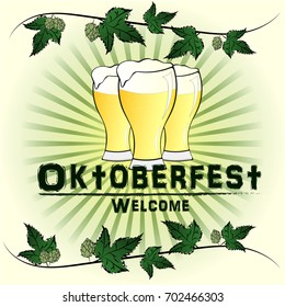 Oktoberfest celebration vector poster. Oktoberfest vector text. Beer Oktoberfest German festival keg of beer, bottle beer. Festive Oktoberfest Banners, Headers with Beer, Wurst, Flag and Pretzel.