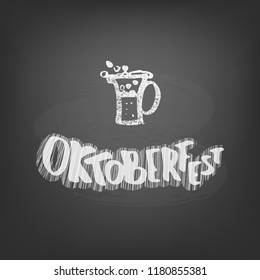 Oktoberfest chalk lettering composition. Handwritten text with  decoration on blackboard. Vector illustration.