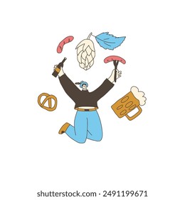 Oktoberfest character. Beer festival happy person. Vector hand drawn illustration isolated on white background.