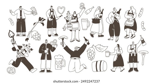 Oktoberfest characters set. Beer festival people kit. Vector collection illustration isolated on white background.