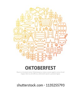 Oktoberfest Circle Concept. Vector Illustration of Outline Design.