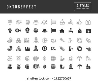 Oktoberfest. Collection of perfectly simple monochrome icons for web design, app, and the most modern projects. Universal pack of classical signs for category Holidays.