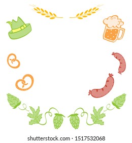 Oktoberfest, colorful vector illustrations isolated on the white background. Beer with different snacks. Traditional German festival. Poster with food and drinks. Saint Patrick day