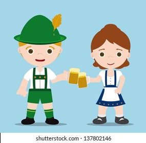oktoberfest couple with beers, cheers!!!