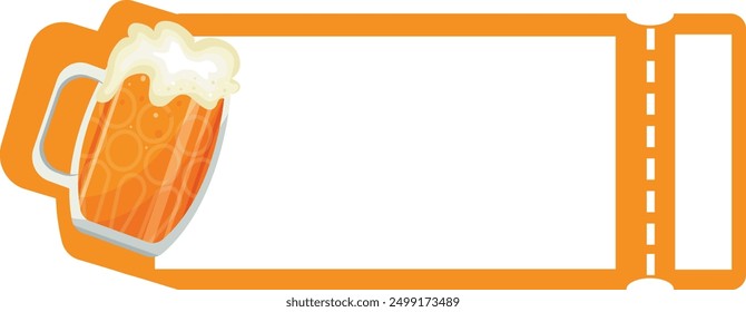 Oktoberfest coupon template with a round beer glass and beer in it placed on the side of the template, , vector