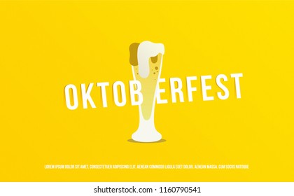 Oktoberfest creative background design. 3D typography and Beer mug. Minimal design for banner, cover, ad, promotion, web, landing page, greeting.