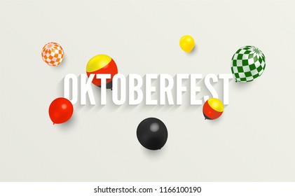 Oktoberfest creative minimal poster. typography, bright colors realistic balloons with patterns and German flag. great for invitation, banner, web, social media, offer, promotion, ad, print, party. 