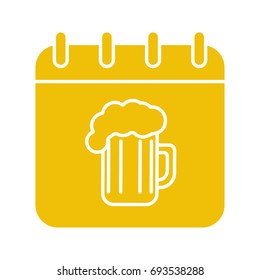 Oktoberfest date glyph color icon. Calendar page with beer glass. Silhouette symbol on white background. Negative space. Vector illustration