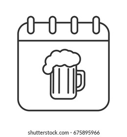 Oktoberfest date linear icon. Thin line illustration. Calendar page with beer glass. Contour symbol. Vector isolated outline drawing