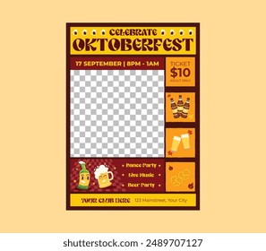 Volante del Día de Oktoberfest. Celebración del Día del Niño. Plantilla para póster, Anuncio, flyer, tarjeta de felicitación, correo. Ilustración vectorial de dibujos animados