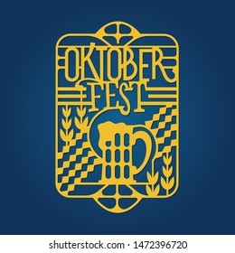 Oktoberfest decoration. Lace ornament with beer and corn for laser cut, cutting sticker vinyl and paper. Okoberfest day season