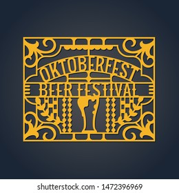 Oktoberfest decoration. Lace ornament with beer and corn for laser cut, cutting sticker vinyl and paper. Okoberfest day season