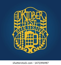 Oktoberfest decoration. Lace ornament with beer and corn for laser cut, cutting vinyl and paper. Okoberfest day season