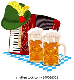 Oktoberfest design with accordion, beer and Bavarian hat