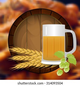 Oktoberfest design with beer keg and mug