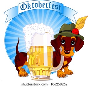  Oktoberfest design of dachshund dog and a pint of beer