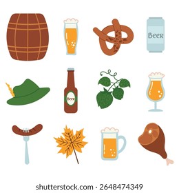 Conjunto de elementos de design do Oktoberfest. Ilustração vetorial da tradicional celebração alemã da Oktoberfest