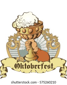 Oktoberfest design: Hand holding a goblet. Engraved style