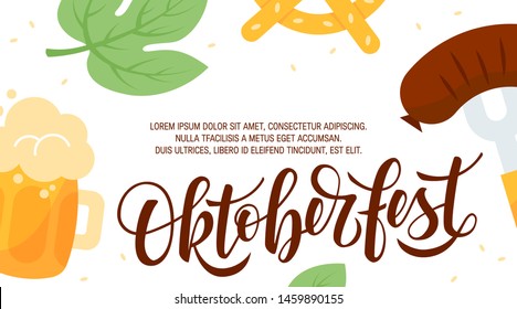 Oktoberfest design with handwritten script lettering. Vector horizontal template for banners, posters, flyers, menu, etc.