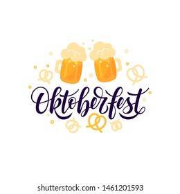 Oktoberfest design with handwritten script lettering. Vector template for banners, posters, flyers, menu, etc.