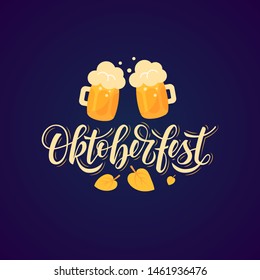 Oktoberfest design with handwritten script lettering. Vector template for banners, posters, flyers, menu, etc.