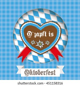 Oktoberfest design on the white background. German text "Ozapft is" and "Oktoberfest", translate "on tap" and "Oktoberfest". Eps 10 vector file.