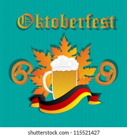 Oktoberfest design pattern with beer mug, pretzels and Germany flag.