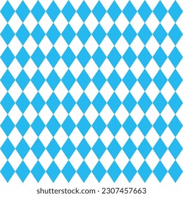 Oktoberfest diamond seamless pattern with blue and white rhombuses for wrapping paper, tablecloth. Octoberfest traditional texture. Germany wallpaper. Bavarian background. Vector color illustration.