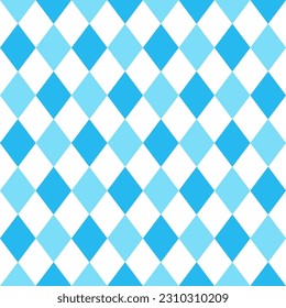 Oktoberfest diamond texture for wrapping paper, tablecloth. Octoberfest seamless pattern with blue rhombuses. Germany traditional wallpaper. Bavarian background. Vector color illustration.