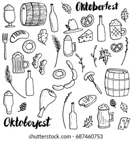 oktoberfest doodle set, hand drawn isolated vector elements