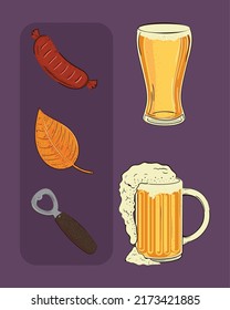 oktoberfest drink party icons set