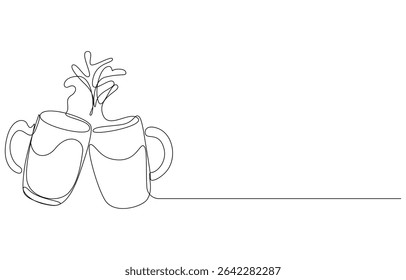 Oktoberfest Drinking concept continuous line art drawing, Wine Bottle and Glass Single-Line Drawing