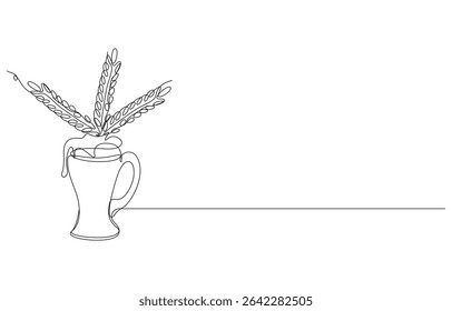 Oktoberfest Drinking concept continuous line art drawing, Wine Bottle and Glass Single-Line Drawing