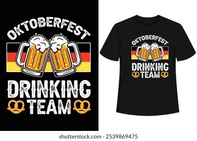 Oktoberfest Drinking Team Funny Germany Oktoberfest Party Shirt. Oktoberfest party decorations, costume, décor, hat, belt, banner, poster, Germany beer glass, mug, German Oktoberfest clothing, flag.