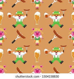 Oktoberfest elements seamless pattern.  Funny character and icon in seamless pattern background for celebrating germany beer festival
