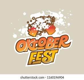 Oktoberfest emblem with beer mugs. Beer Festival vector banner. Vector illustration of Bavarian festival design. Lettering typography for logo, poster, card, postcard, menu. Vector illustration