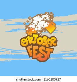 Oktoberfest emblem with beer mugs. Beer Festival vector banner. Vector illustration of Bavarian festival design. Lettering typography for logo, poster, card, postcard, menu. Vector illustration