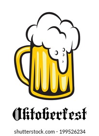 Oktoberfest emblem or label with a tankard of golden lager overflowing with froth and the word - Oktoberfest - below