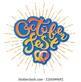 Oktoberfest emblem with pretzel. Beer Festival vector banner. Vector illustration of Bavarian festival design. Lettering typography for logo, poster, card, postcard, menu. Vector illustration