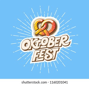 Oktoberfest emblem with pretzel. Beer Festival vector banner. Vector illustration of Bavarian festival design. Lettering typography for logo, poster, card, postcard, menu. Vector illustration