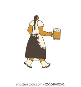 Oktoberfest female character. Beer festival dressed woman. Vector hand drawn illustration isolated on white background.