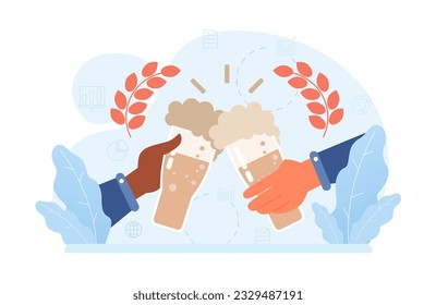 Oktoberfest festival. Bavarian pub. Character holding a full glass of beer with foam. Traditional annual beer carnival in Germany. Flat vector illustration