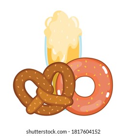 oktoberfest festival, beer donut and pretzel, celebration germany traditional vector illustration
