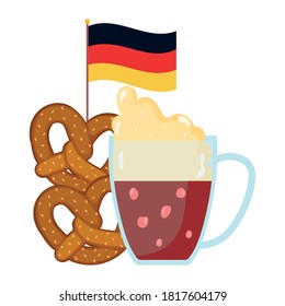 oktoberfest festival, beer pretzels and flag, celebration germany traditional vector illustration