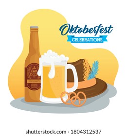 oktoberfest festival celebration with beer craft and hat tyrolean vector illustration design