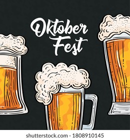 oktoberfest festival celebration with beers decoration vector illustration design